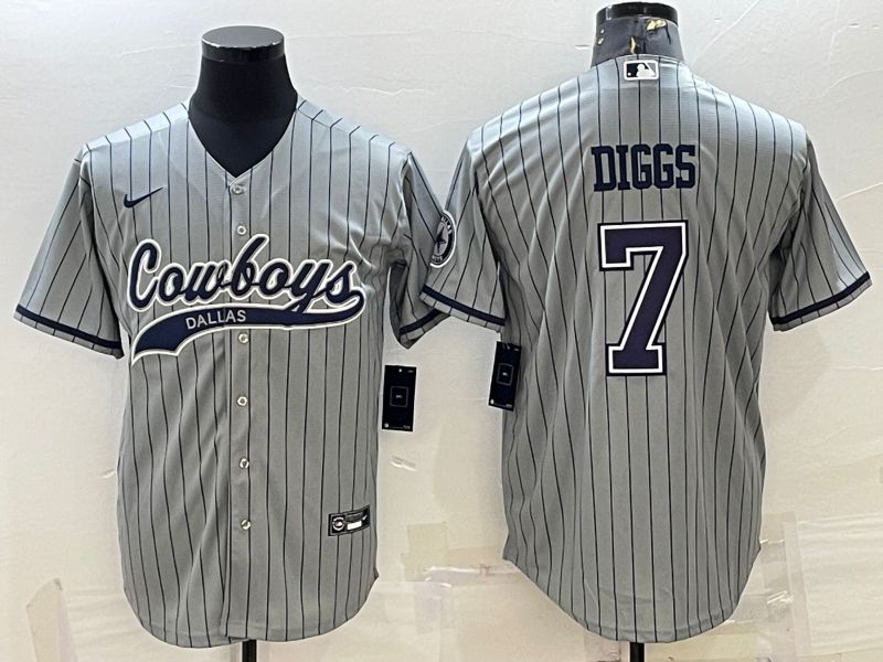 Men Dallas Cowboys #7 Diggs Grey Stripe 2022 Nike Co branded NFL Jerseys